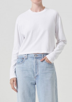 Tops Agolde Mason Crop Tee Mujer Blancas | NXLAPWJ-43