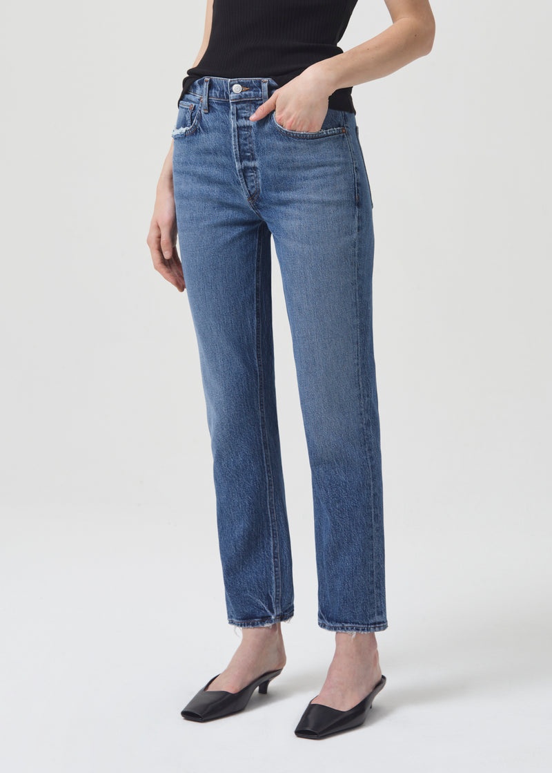 Jeans Agolde Riley Long High Rise Directo (Stretch) Mujer Moor | VLHGZPR-08