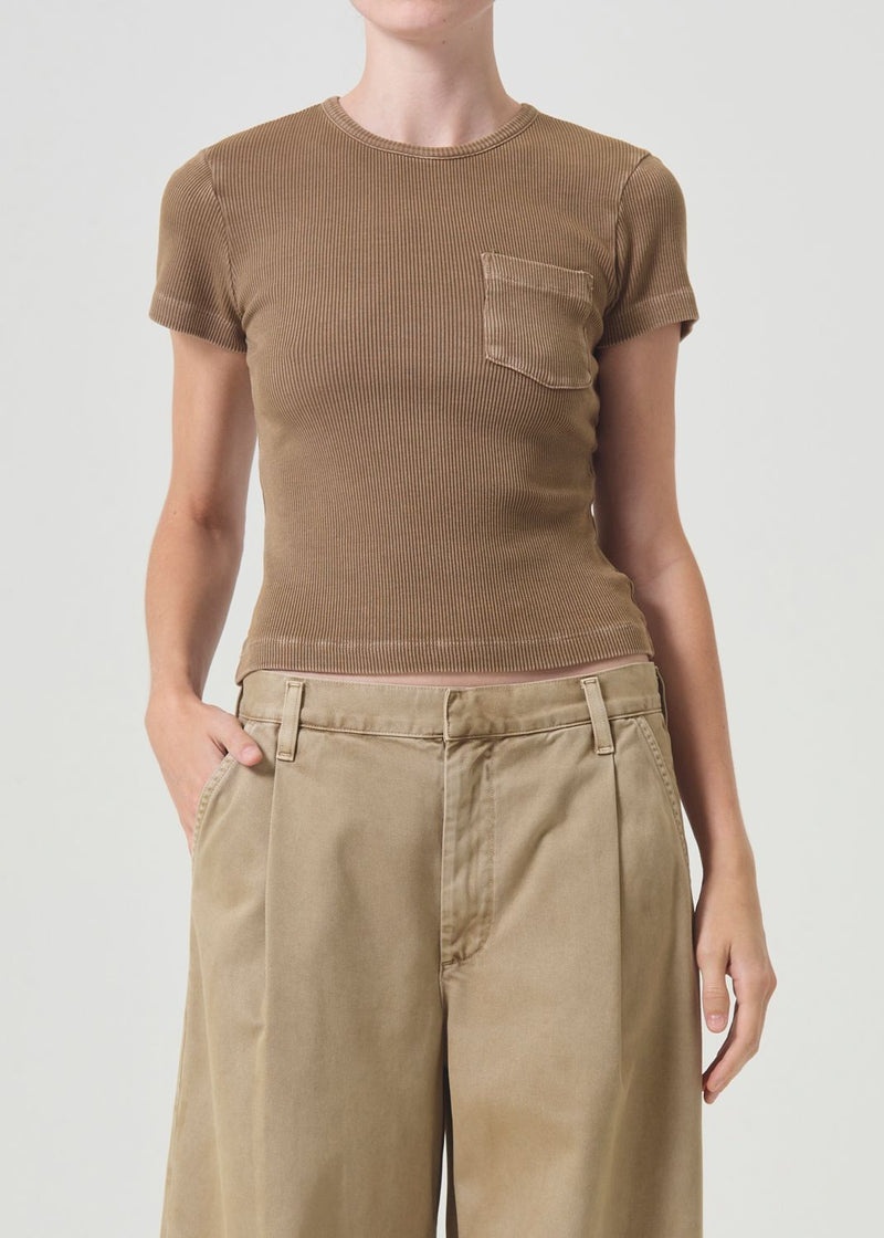 Tops Agolde Arlo Rib Pocket Tee Mujer Bamboo | HGLISXK-43