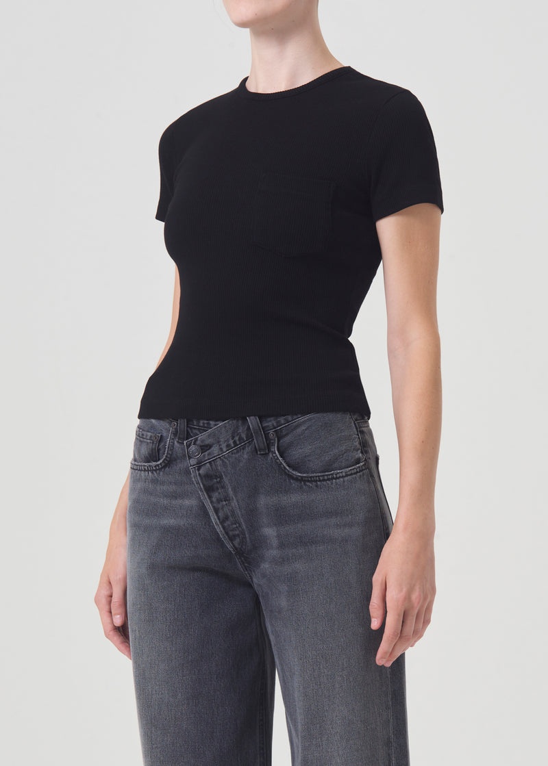 Tops Agolde Arlo Rib Tee Mujer Negras | JPLZEYG-39